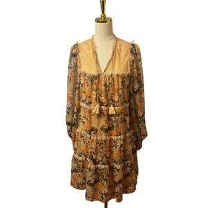 Alice and Olivia Marcie Ruffle Tiered Tunic Dress Boho Floral Chiffon Size XL